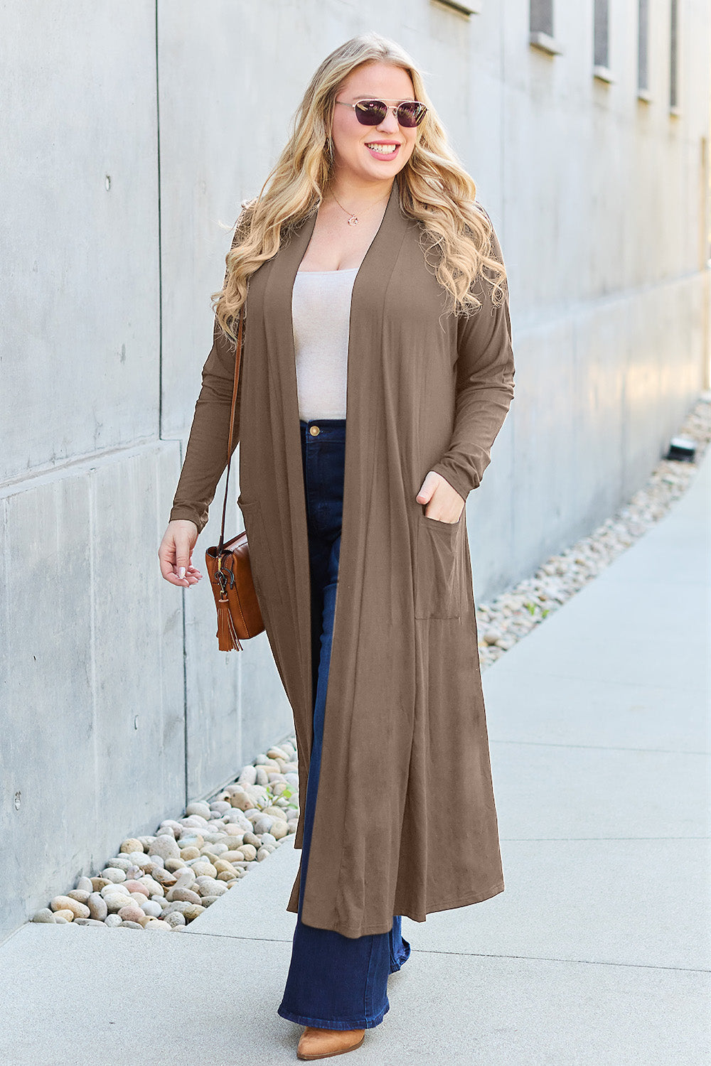 Basic Bae Full Size Open Front Long Sleeve Cover Up - Tote and Lounge
