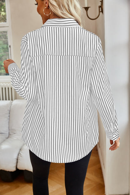 Striped Button Up Long Sleeve Shirt - Tote and Lounge