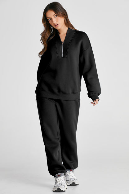 Quarter Zip Long Sleeve Top and Pants Set - Tote and Lounge