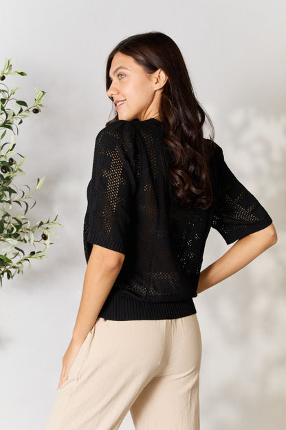 Ribbed Trim Round Neck Knit Top - Tote and Lounge