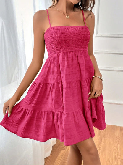 Smocked Tiered Sleeveless Mini Dress - Tote and Lounge
