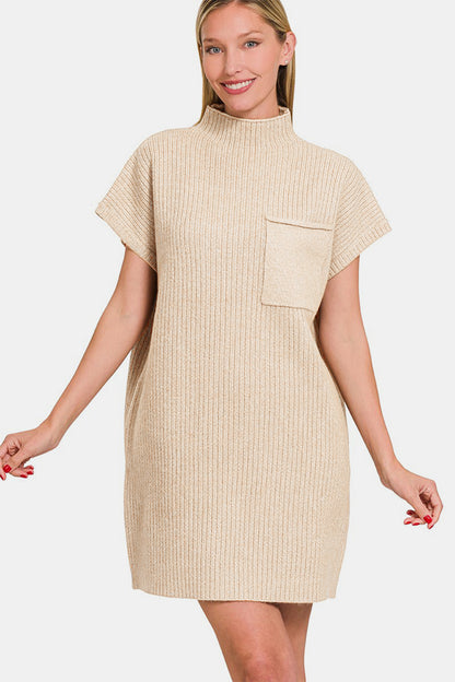 Zenana Short Sleeve Sweater Mini Dress - Tote and Lounge