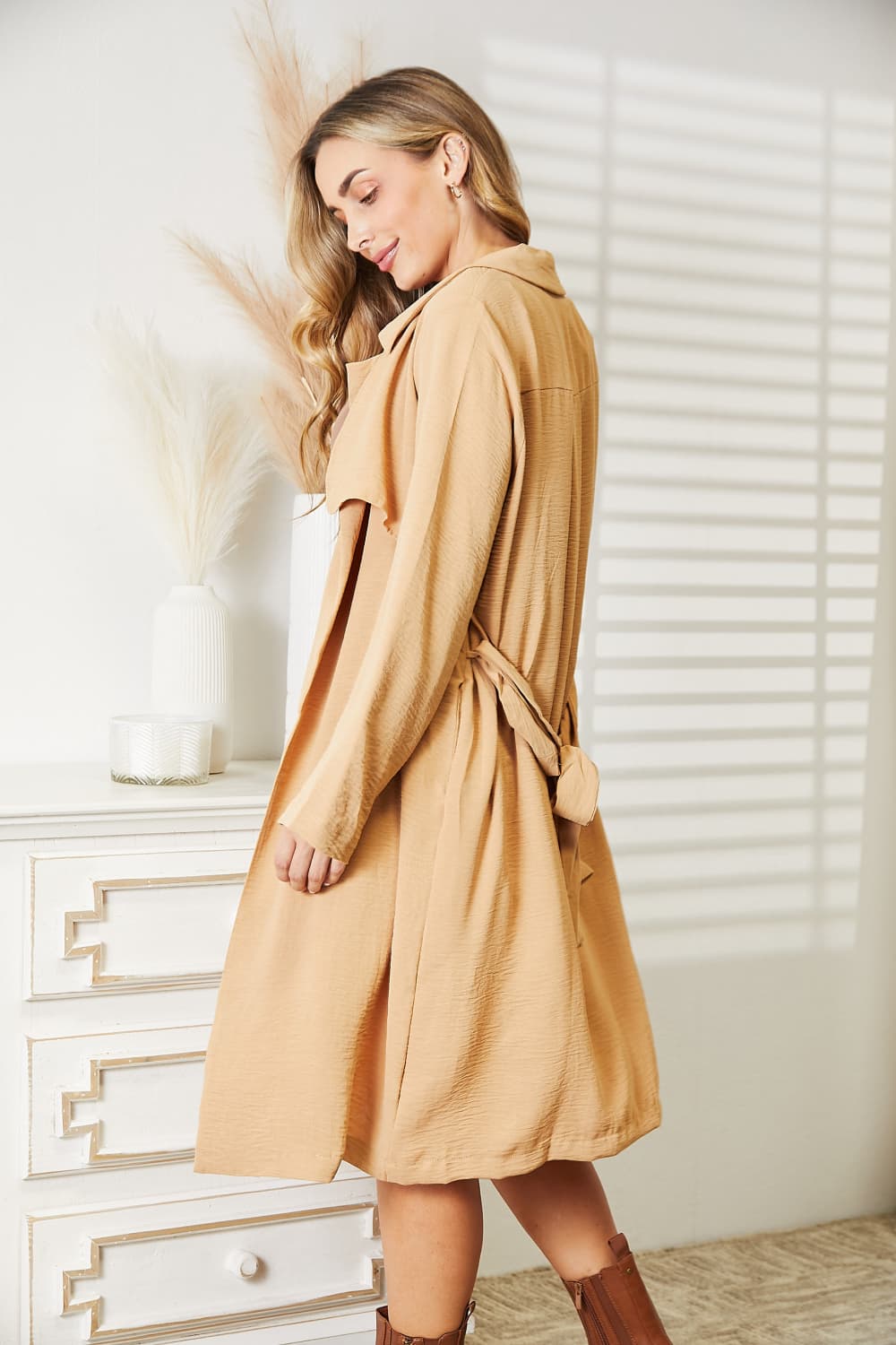 Culture Code Full Size Tied Trench Coat with Pockets - Tote and Lounge