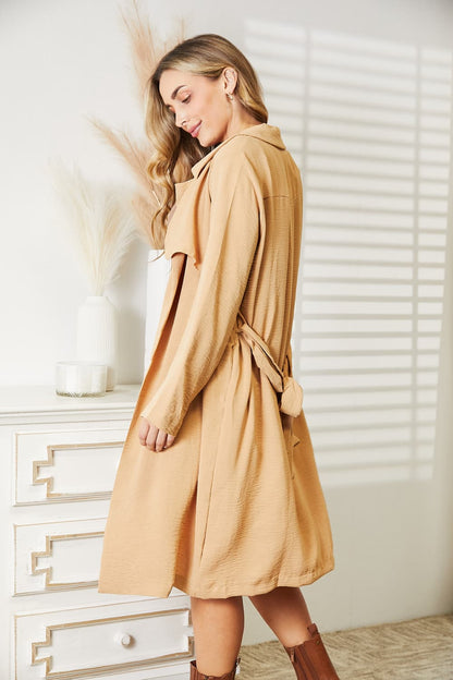 Culture Code Full Size Tied Trench Coat with Pockets - Tote and Lounge