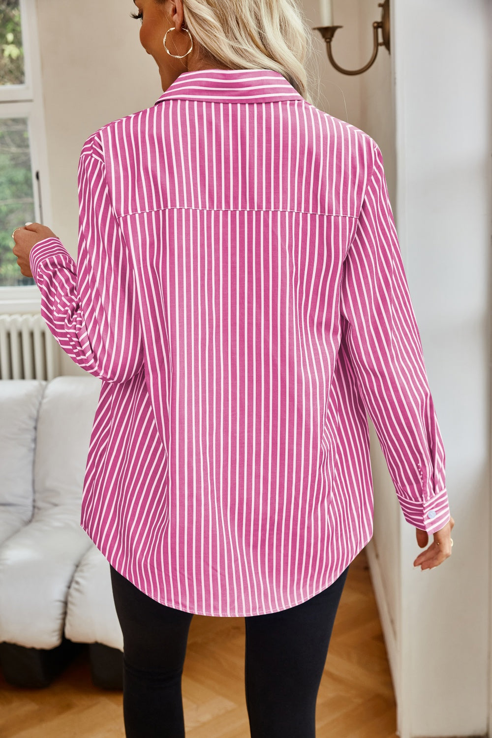 Striped Button Up Long Sleeve Shirt - Tote and Lounge