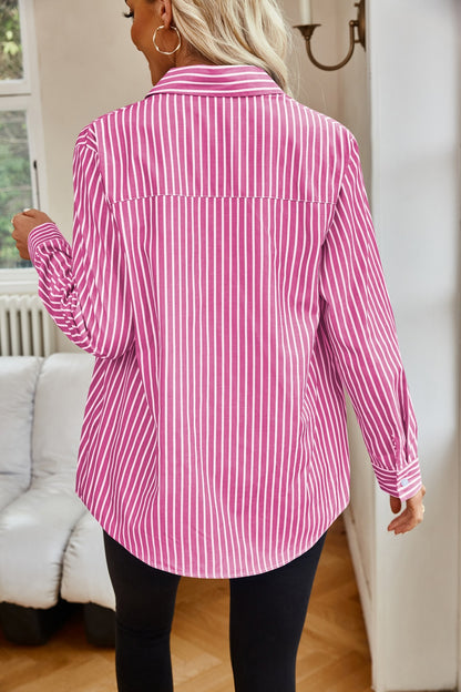Striped Button Up Long Sleeve Shirt - Tote and Lounge
