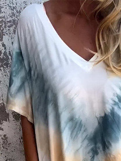 Full Size Pocketed Tie-Dye Short Sleeve Dress - Tote and Lounge