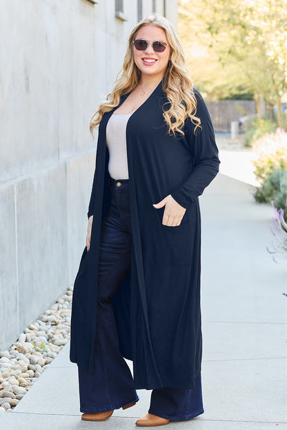 Basic Bae Full Size Open Front Long Sleeve Cover Up - Tote and Lounge