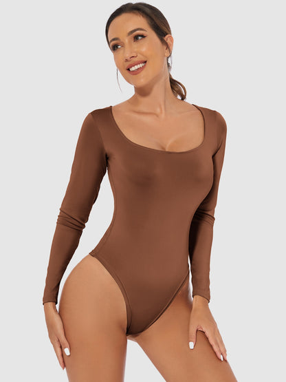 Full Size Scoop Neck Long Sleeve Bodysuit - Tote and Lounge