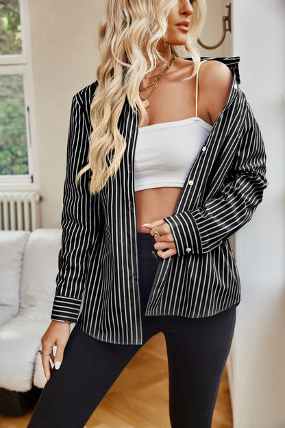 Striped Button Up Long Sleeve Shirt - Tote and Lounge