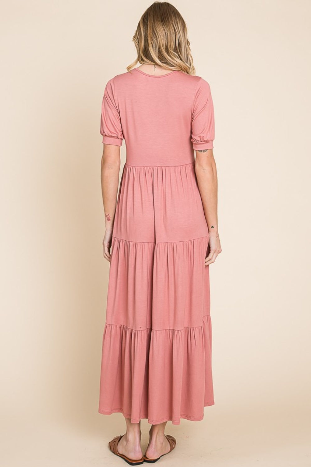 BOMBOM Short Sleeve Tiered Maxi Dress - Tote and Lounge