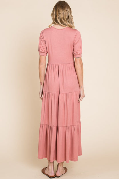 BOMBOM Short Sleeve Tiered Maxi Dress - Tote and Lounge