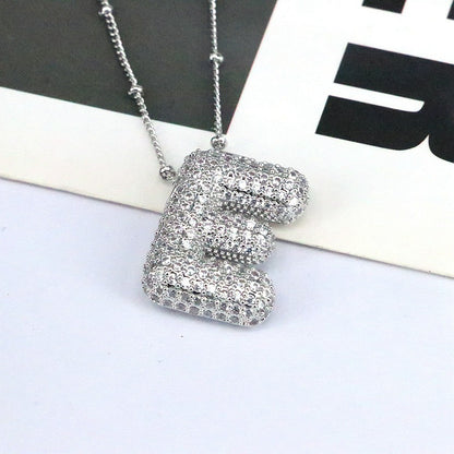 Copper Inlaid Zircon Letter Pendant Necklace A-L - Tote and Lounge